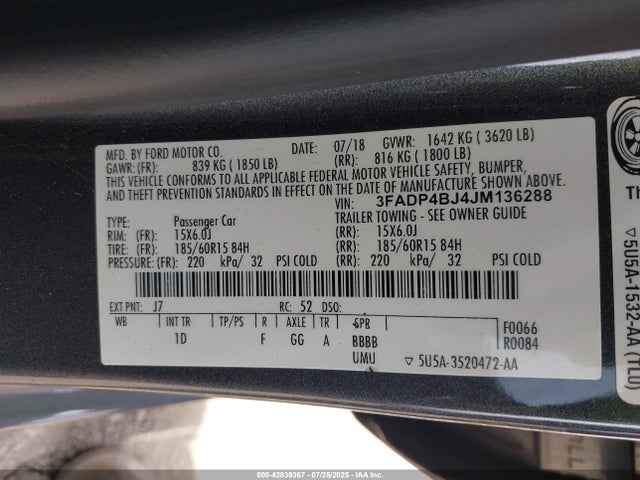 Ford 1.6l ti-vct 2018 3FADP4BJ4JM136288 Image 9