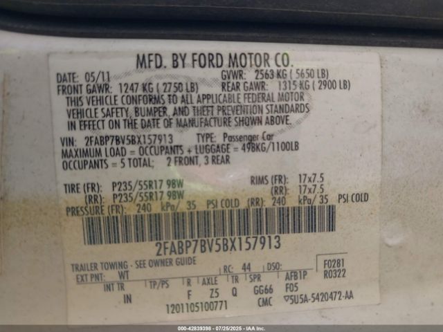 2011 FORD CROWN VICTORIA 2FABP7BV5BX157913 Photo 8