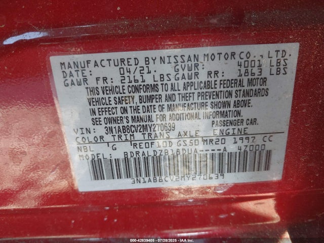 3N1AB8CV2MY270639 Nissan 2021
