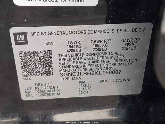 Chevrolet luv - mfi, variable valve timing, e85 max, alum 2019 3GNCJLSB2KL158007 Image 9