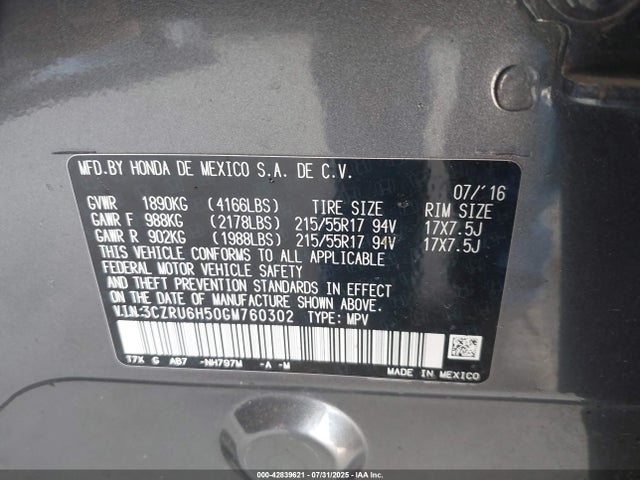 3CZRU6H50GM760302 Honda r18z9