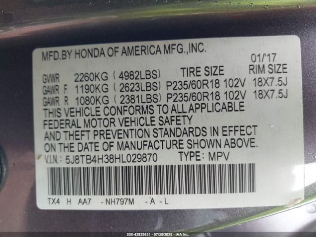 2017 ACURA RDX 5J8TB4H38HL029870 Photo 8