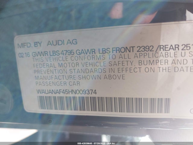 2017 AUDI A4 WAUANAF45HN009374 Photo 8