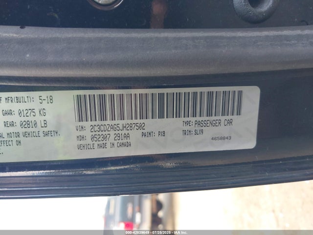 Dodge Challenger 2018 2C3CDZAG5JH287502 Image 9