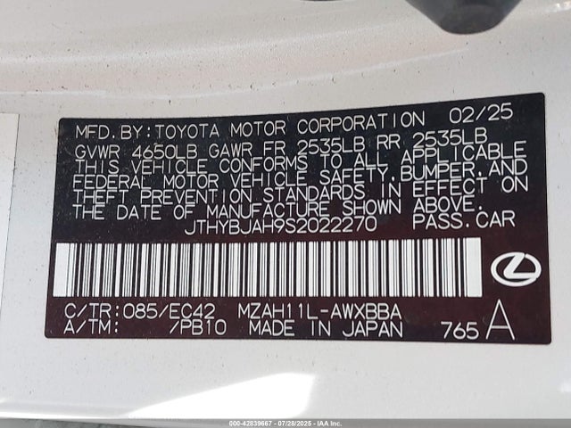 JTHYBJAH9S2022270 Lexus m20a-fxs