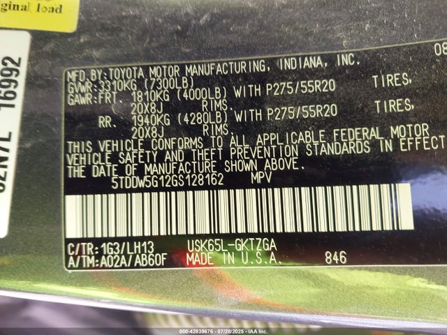 5TDDW5G12GS128162 Toyota 3ur-fbe