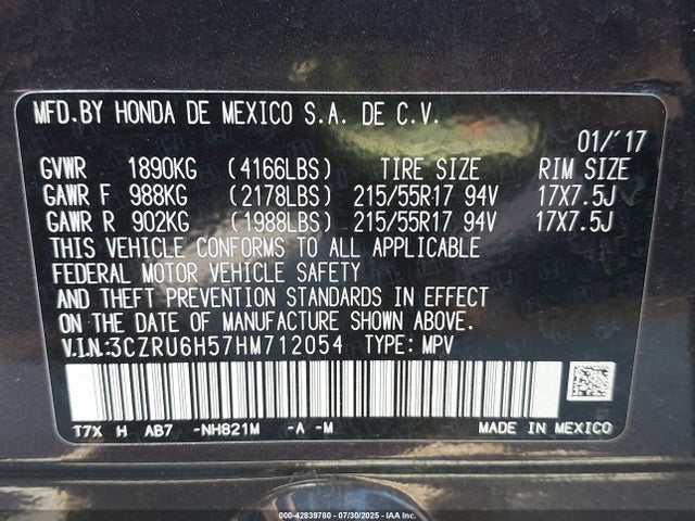 3CZRU6H57HM712054 Honda r18z9