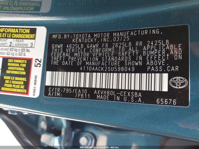 Toyota a25a-fxs 2025 4T1DAACK2SU598049 Image 9