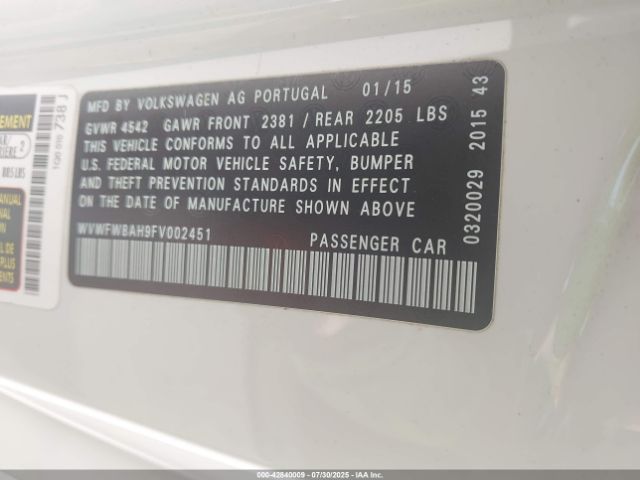 2015 VOLKSWAGEN EOS WVWFW8AH9FV002451 Photo 8