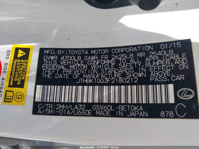 Lexus 2gr-fe 2015 JTHBK1GG3F2180212 Image 9
