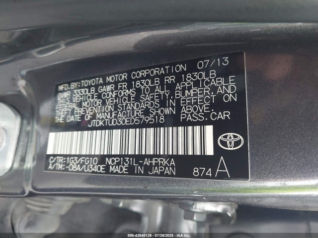 Toyota 1nz-fe 2014 JTDKTUD30ED579518 Image 9