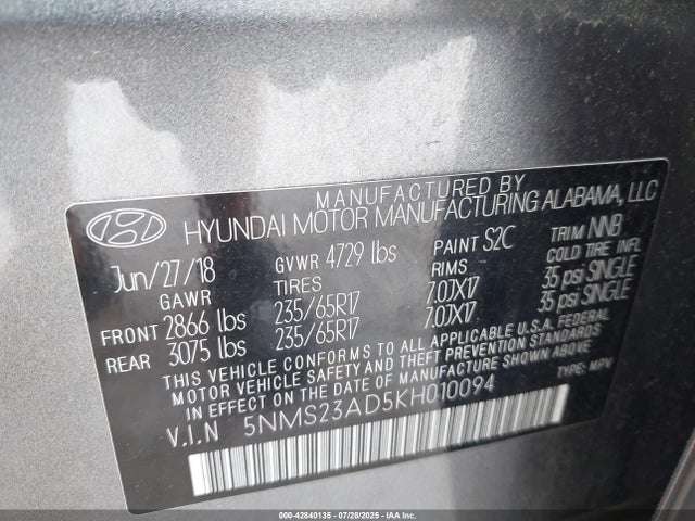 Hyundai gdi theta ii 2019 5NMS23AD5KH010094 Image 9