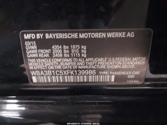 BMW 2015 2015 WBA3B1C5XFK139986 Image 9