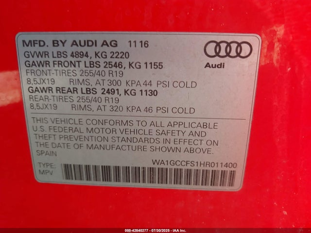 2017 AUDI Q3 WA1GCCFS1HR011400 Photo 8