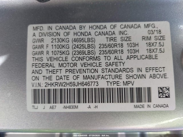 2HKRW2H59JH646773 Honda l15be