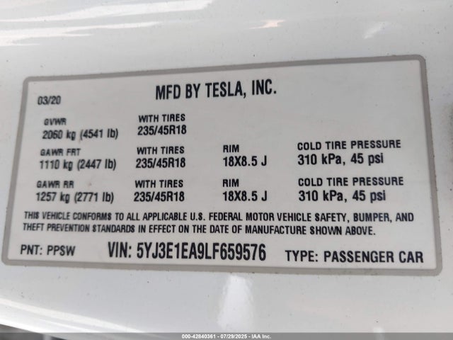 2020 TESLA MODEL 3 5YJ3E1EA9LF659576 Photo 8