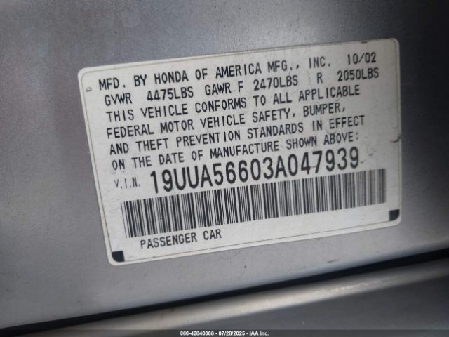 2003 ACURA TL 19UUA56603A047939 Photo 8