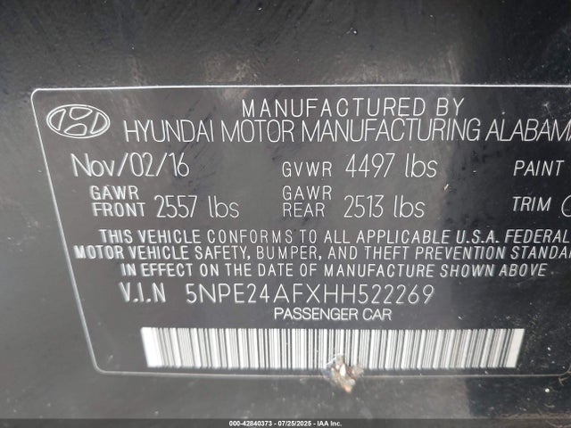 5NPE24AFXHH522269 Hyundai Sonata