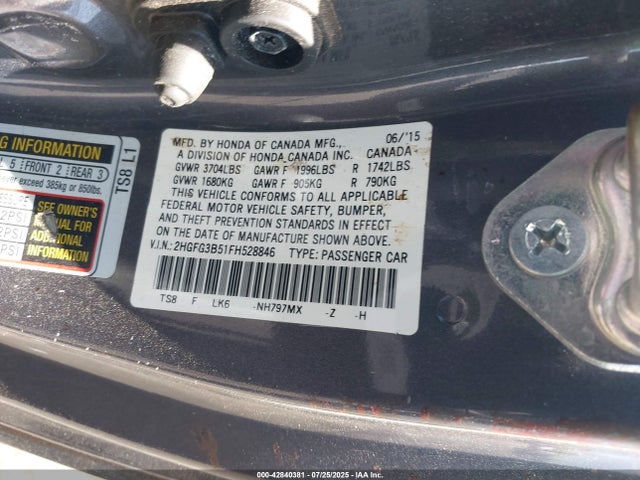 Honda r18z1 2015 2HGFG3B51FH528846 Image 9