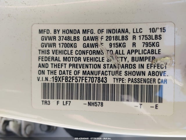 Honda r18z1 2015 19XFB2F57FE707843 Image 9