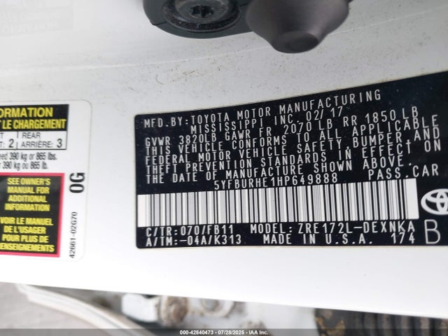 Toyota 2zr-fe 2017 5YFBURHE1HP649888 Image 9