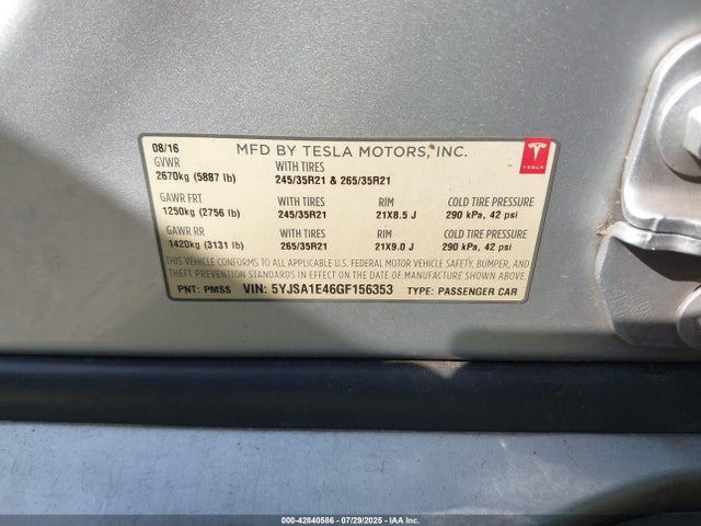 2016 TESLA MODEL S 5YJSA1E46GF156353 Photo 8
