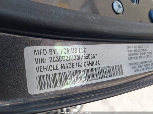 2C3CDZFJ3MH650887 Dodge Challenger