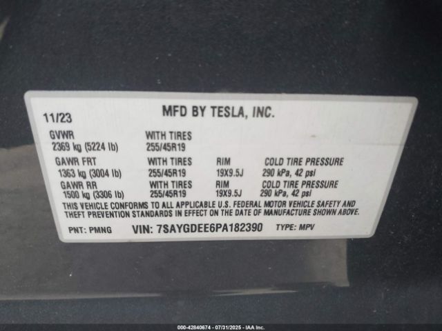 2023 TESLA MODEL Y 7SAYGDEE6PA182390 Photo 8