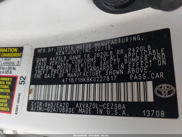 4T1B11HK8KU227817 Toyota a25a-fks