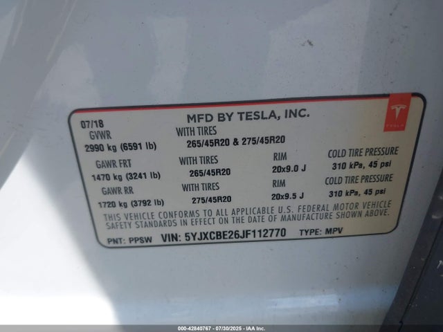 2018 TESLA MODEL X 5YJXCBE26JF112770 Photo 8