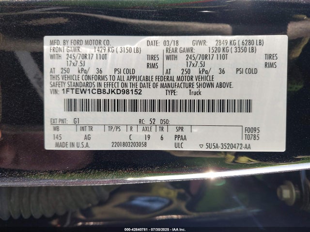 Ford 3.3l tivct 2018 1FTEW1CB8JKD98152 Image 9
