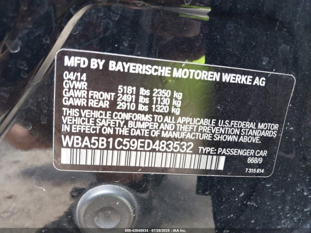 BMW 535i 2014 WBA5B1C59ED483532 Image 9