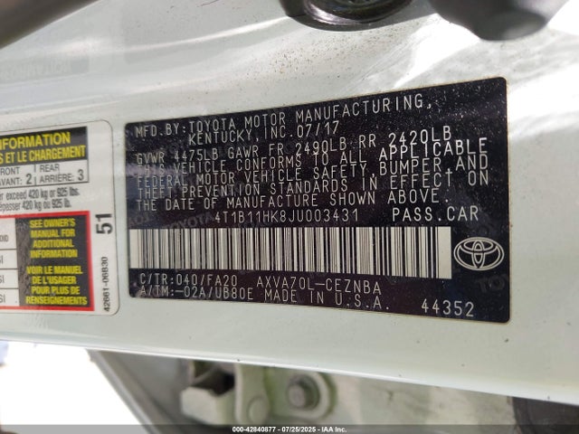 4T1B11HK8JU003431 Toyota a25a-fks