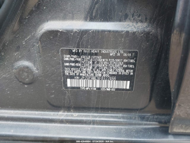 JF2GPAMCXF8322466 Subaru 2.0l naturally aapirated