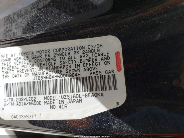 Продажа на аукционе авто 1998 Lexus Gs 400, vin: JT8BH68X8W0009848, номер лота: 42840934