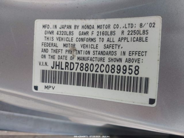 2002 HONDA CR-V JHLRD78802C089958 Photo 8