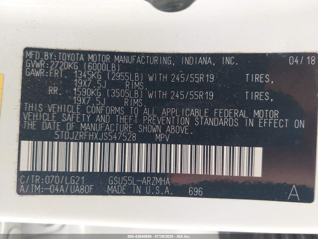 5TDJZRFHXJS547528 Toyota 2gr-fks