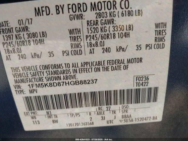Ford 3.5l ti-vct 2017 1FM5K8D87HGB88237 Image 9