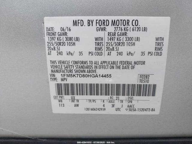1FM5K7D80HGA14455 Ford 3.5l ti-vct