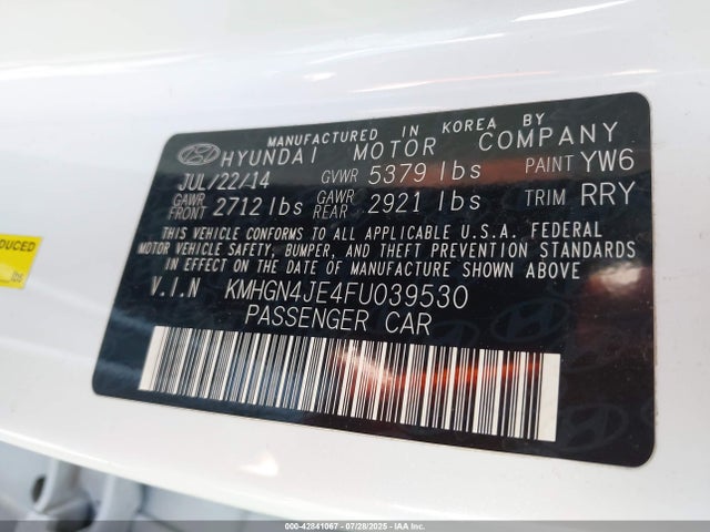 KMHGN4JE4FU039530 Hyundai gasoline 3.8 dohc mpi lambda