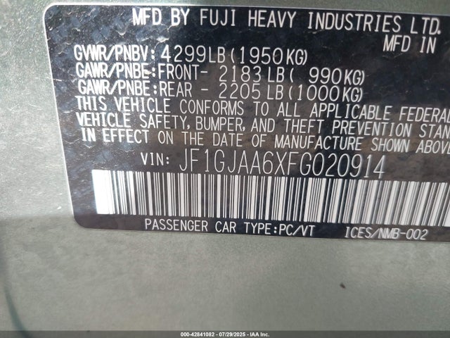 JF1GJAA6XFG020914 Subaru 2.0l na