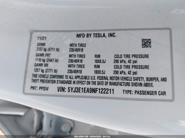 2022 TESLA MODEL 3 5YJ3E1EA9NF122211 Photo 8