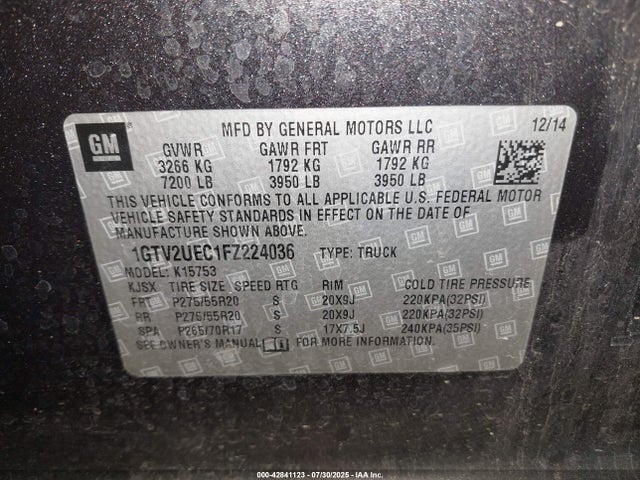 1GTV2UEC1FZ224036 GMC l83 - vvt, active fuel management, aluminum