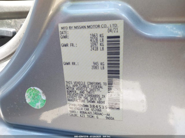 Nissan 2021 2021 1N4BL4DV0MN384535 Image 9