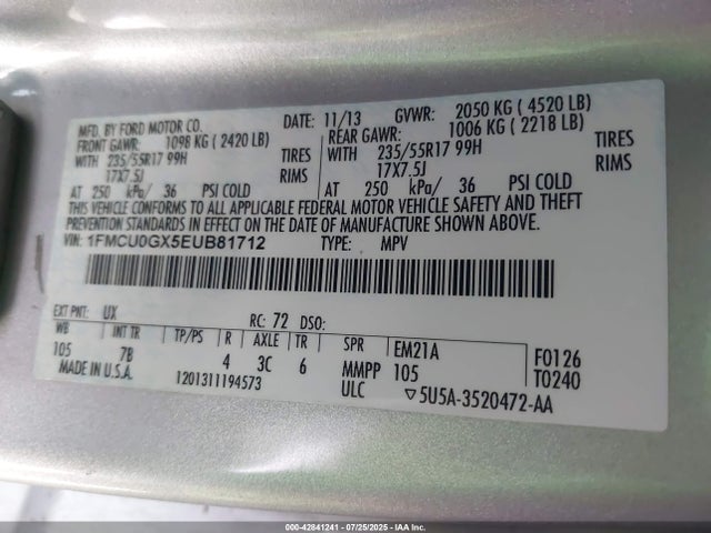 1FMCU0GX5EUB81712 Ford 2014