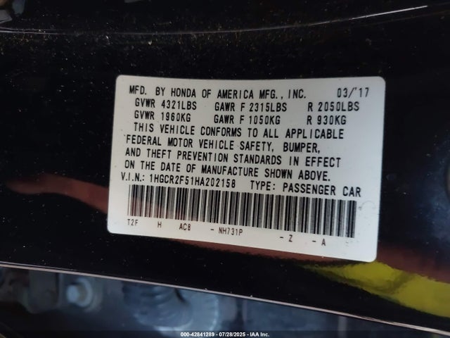 1HGCR2F51HA202158 Honda k24w1