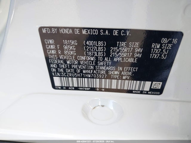 3CZRU5H71HM703927 Honda r18z9
