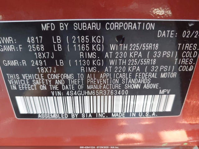 4S4GUHM65R3763400 Subaru na