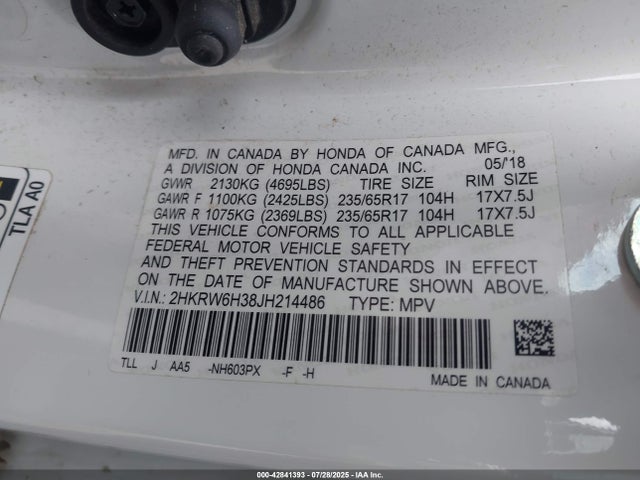 2HKRW6H38JH214486 Honda k24w9/k24v9