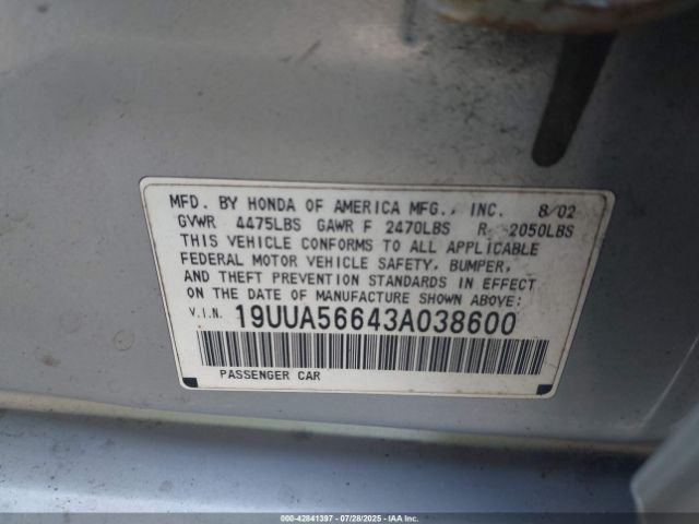 2003 ACURA TL 19UUA56643A038600 Photo 8